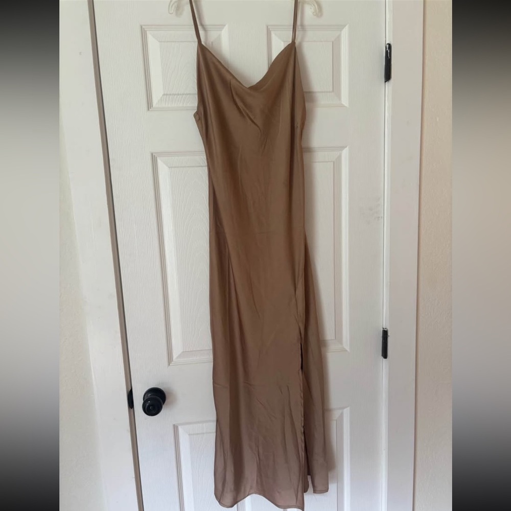 cowl neck dress with slit